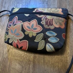 Floral Embroidered Black Crossbody Bag